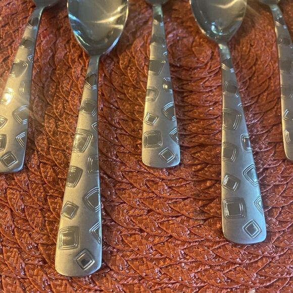 Cambridge Bedrock Sand Flatware Geometric Mod Soup Spoon Lot Set of 6 8" Oval - Picture 4 of 8